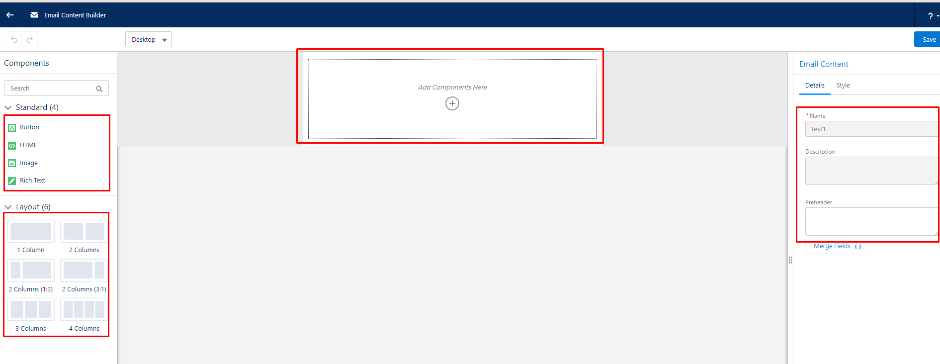 email builder area