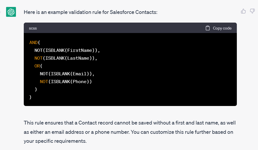 Response #2 for Validation rule